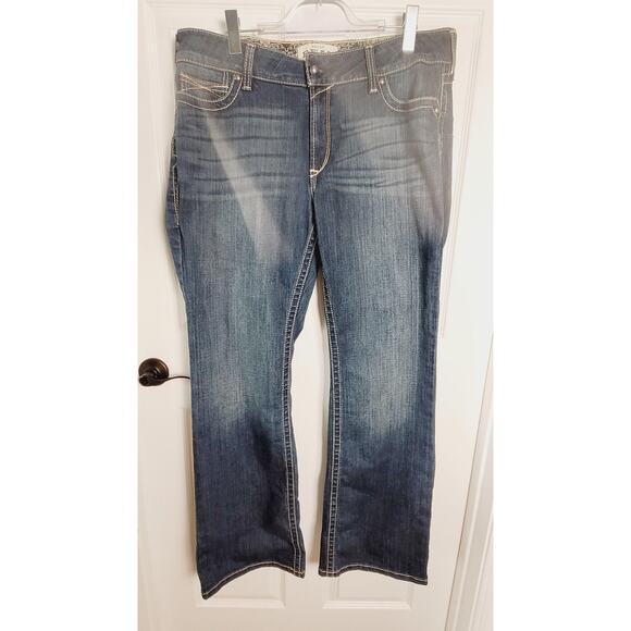 Ariat REAL Jeans Womens 34R Blue Mid Rise Boot Cut Stretch Spitfire Western - Picture 1 of 15